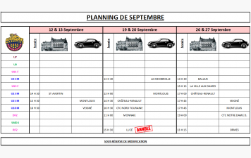 Planning du mois de Septembre