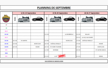 Planning du mois de Septembre