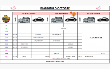 Planning du mois d'Octobre