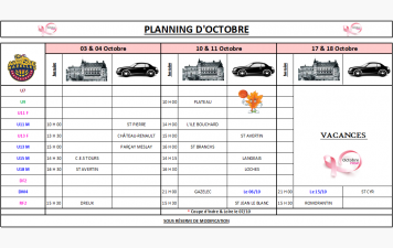 Planning du mois d'Octobre