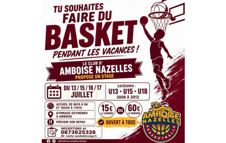 Stage U13, U15 &amp; U18 = Du 13 au 17 Juillet