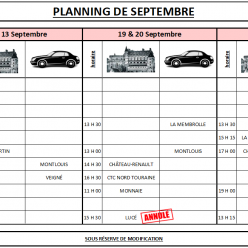 Planning du mois de Septembre