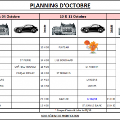 Planning du mois d'Octobre